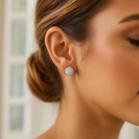 White Tone Crystal Ball Stud Earrings in 14k Yellow Gold(8mm)