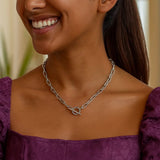 Sterling Silver Rhodium Plated Paperclip Toggle Necklace thumbnail 6