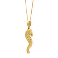 10K yellow gold seahorse pendant necklace with textured coiled tail