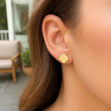 14K Yellow Gold Polished Clover Stud Earrings thumbnail 4