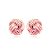 14k Rose Gold Love Knot with Ridge Texture Earrings