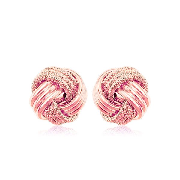 14k Rose Gold Love Knot with Ridge Texture Earrings