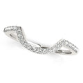 14K white gold curved wedding band with round diamond stones