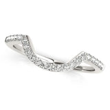 14K white gold curved wedding band with round diamond stones thumbnail 1