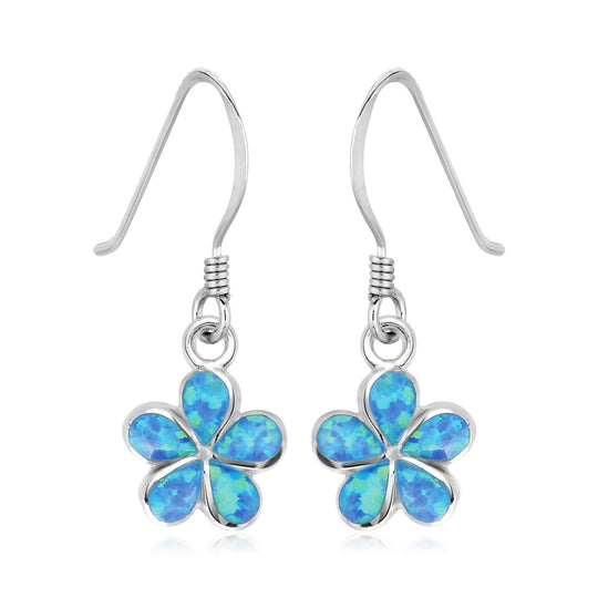 Sterling Silver Flower Dangle Earrings with Opal