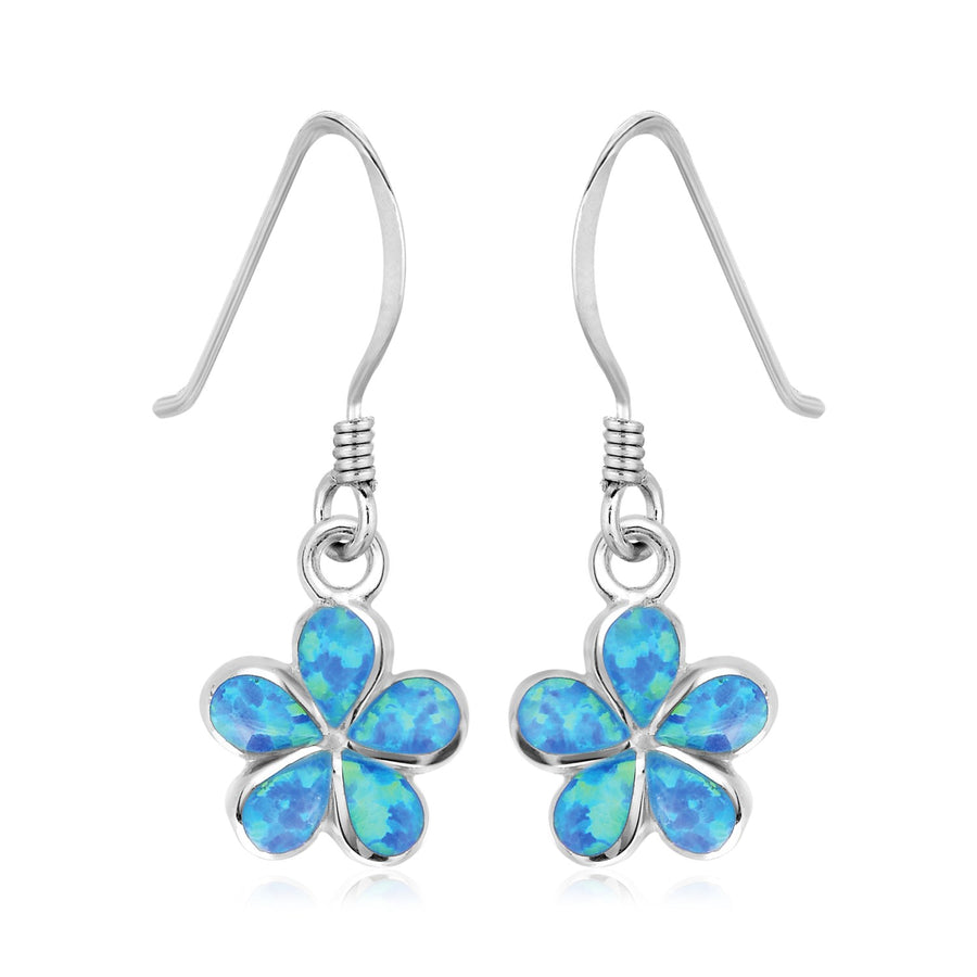 Sterling Silver Flower Dangle Earrings with Opal