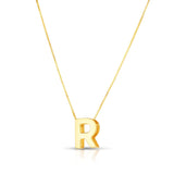 14K yellow gold block letter R initial necklace pendant thumbnail 1