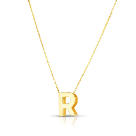 14K yellow gold block letter R initial necklace pendant