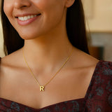 14K Yellow Gold Yours Truly Block Letter Initial R Necklace thumbnail 3