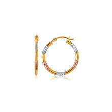 Load image into Gallery viewer, 10k Tri-Color Gold Classic Hoop Earrings with Diamond Cut Details(20mm)