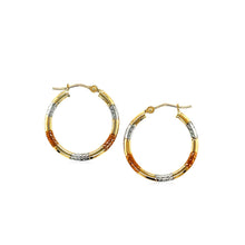 Load image into Gallery viewer, 10k Tri-Color Gold Classic Hoop Earrings with Diamond Cut Details(20mm)