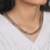 14k Yellow Gold White Pave High Polish Modern Lite Miami Cuban Chain (8.00 mm) thumbnail 7