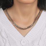 14k Yellow Gold White Pave High Polish Modern Lite Miami Cuban Chain (8.00 mm) thumbnail 6