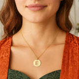 14K Yellow Gold Disc Initial E Pendant thumbnail 2