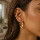 14K Yellow Gold Bead Hoop Earrings(2x23.4mm) thumbnail 3