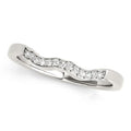 14K white gold wavy wedding ring with row of round diamond stones