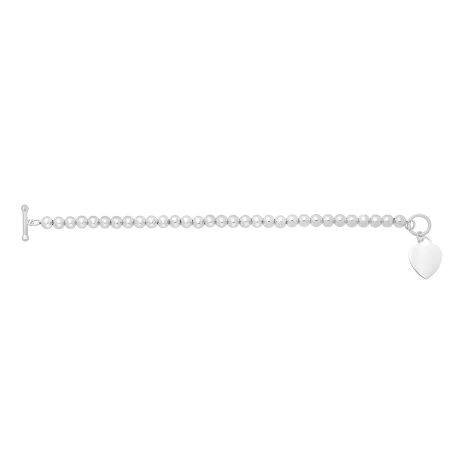 Sterling Silver Rhodium Plated Bead Toggle Heart Necklace