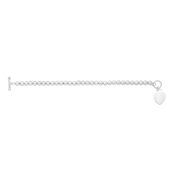 Sterling Silver Rhodium Plated Bead Toggle Heart Necklace