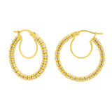 14K Two Tone Gold Iced Round Hoop Earrings thumbnail 1
