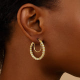 14K Two Tone Gold Iced Round Hoop Earrings thumbnail 2