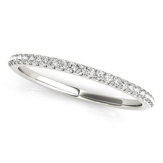 14K white gold ring with round diamond pave stones set in a line