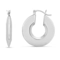 Sterling silver rhodium plated small puffed hoop earrings with no stones