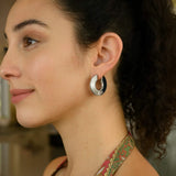Sterling Silver Rhodium Plated Small Puffed Hoop Earrings thumbnail 2
