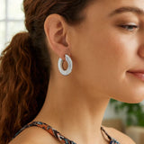 Sterling Silver Rhodium Plated Small Puffed Hoop Earrings thumbnail 3