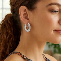 Sterling Silver Rhodium Plated Small Puffed Hoop Earrings