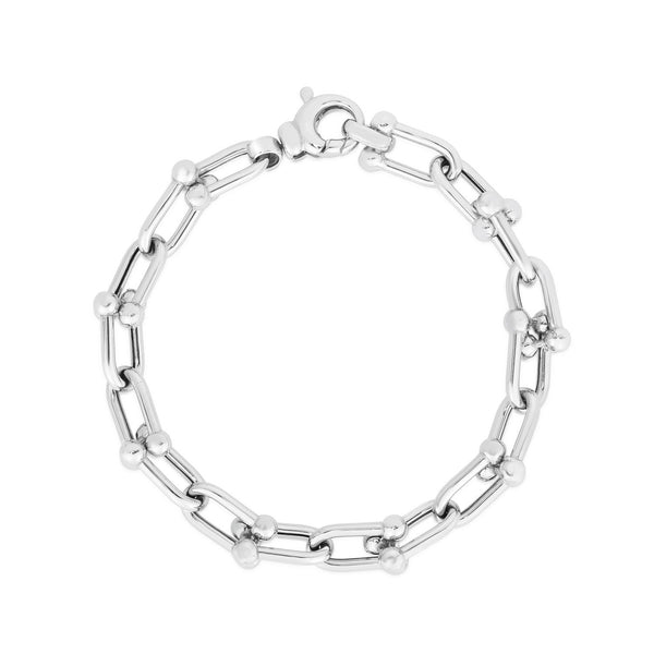 Sterling Silver Rhodium Plated Jax Link Bead Bracelet (9.20 mm)