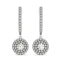 14K white gold drop earrings with round diamond double halo stones