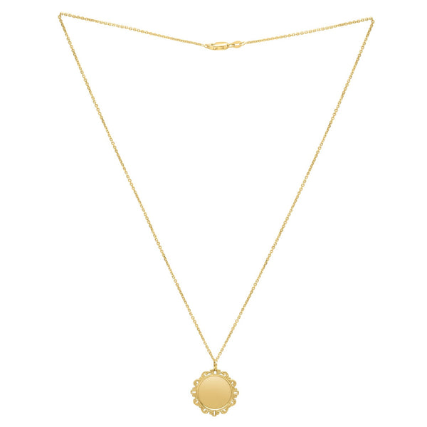 Baroque Round Pendant and Necklace in 14K Yellow Gold