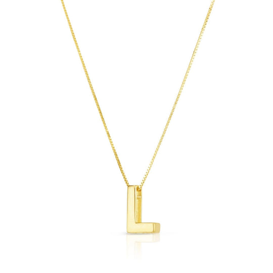 14K yellow gold block letter initial L pendant necklace