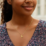14K Yellow Gold Yours Truly Block Letter Initial L Necklace thumbnail 3