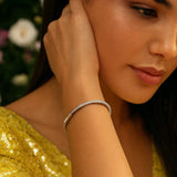 Sterling Silver Rhodium Plated Basketweave Stretch Bangle thumbnail 3
