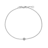 14K white gold bracelet with single round diamond stone thumbnail 1