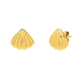 10K yellow gold seashell stud ring with sculpted shell motif band