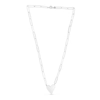 Sterling Silver Rhodium Plated Heart Paperclip Link Necklace