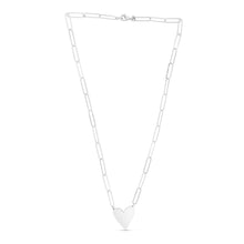 Sterling Silver Rhodium Plated Heart Paperclip Link Necklace