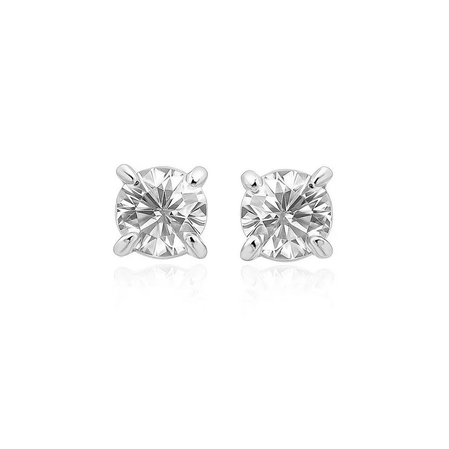 14k White Gold Stud Earrings with White Hue Faceted Cubic Zirconia(6mm)