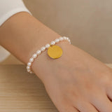 14k Yellow Gold Pearl Tag Charm Bracelet thumbnail 3
