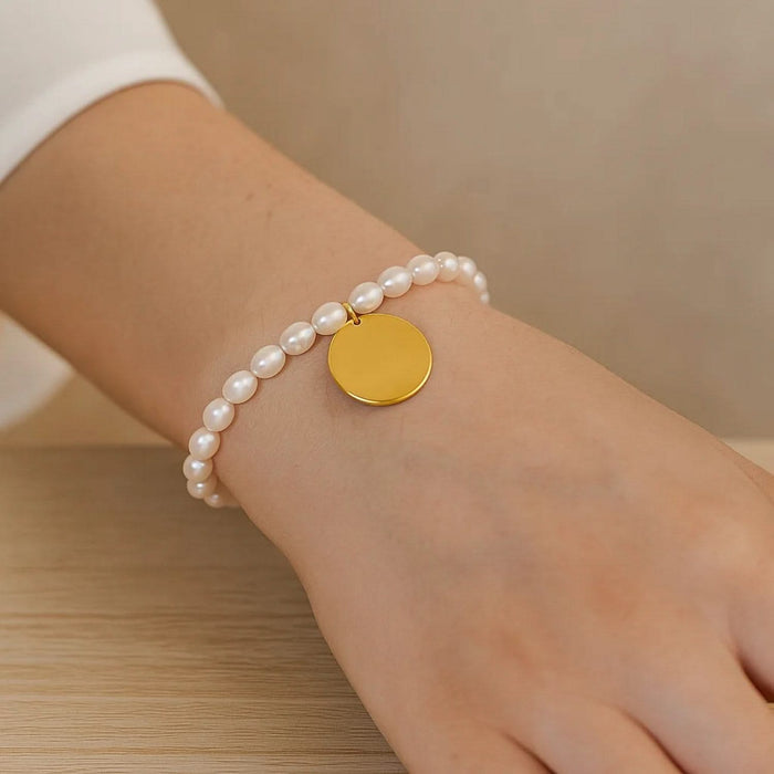 14k Yellow Gold Pearl Tag Charm Bracelet