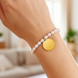 14k Yellow Gold Pearl Tag Charm Bracelet thumbnail 4