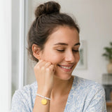 14k Yellow Gold Pearl Tag Charm Bracelet thumbnail 5