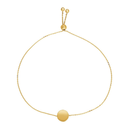 Adjustable Bracelet with Shiny Circle in 14k Yellow Gold (7.50 mm)