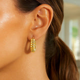 14K Yellow Gold Polished Puffed Ribbed Hoop Earrings thumbnail 3