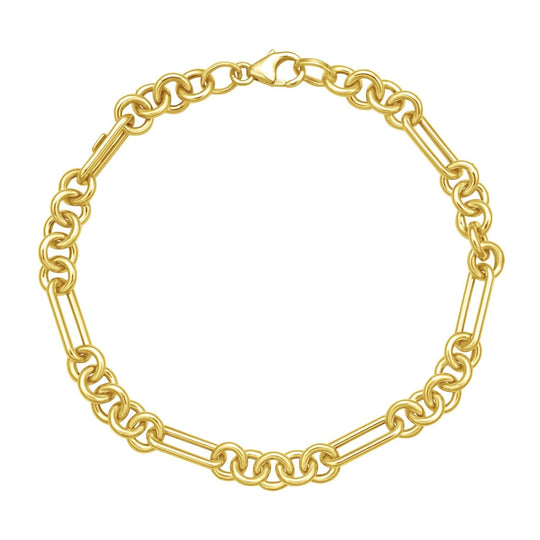 14K yellow gold five-and-one paperclip link chain bracelet with lobster clasp