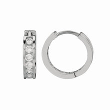 Sterling Silver Channel Set CZ Hoop Earrings (3x15 mm)