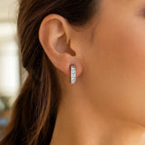 Sterling Silver Channel Set CZ Hoop Earrings (3x15 mm) thumbnail 2