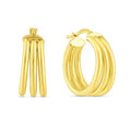 14K yellow gold triple row hoop earrings in a 15mm large diameter